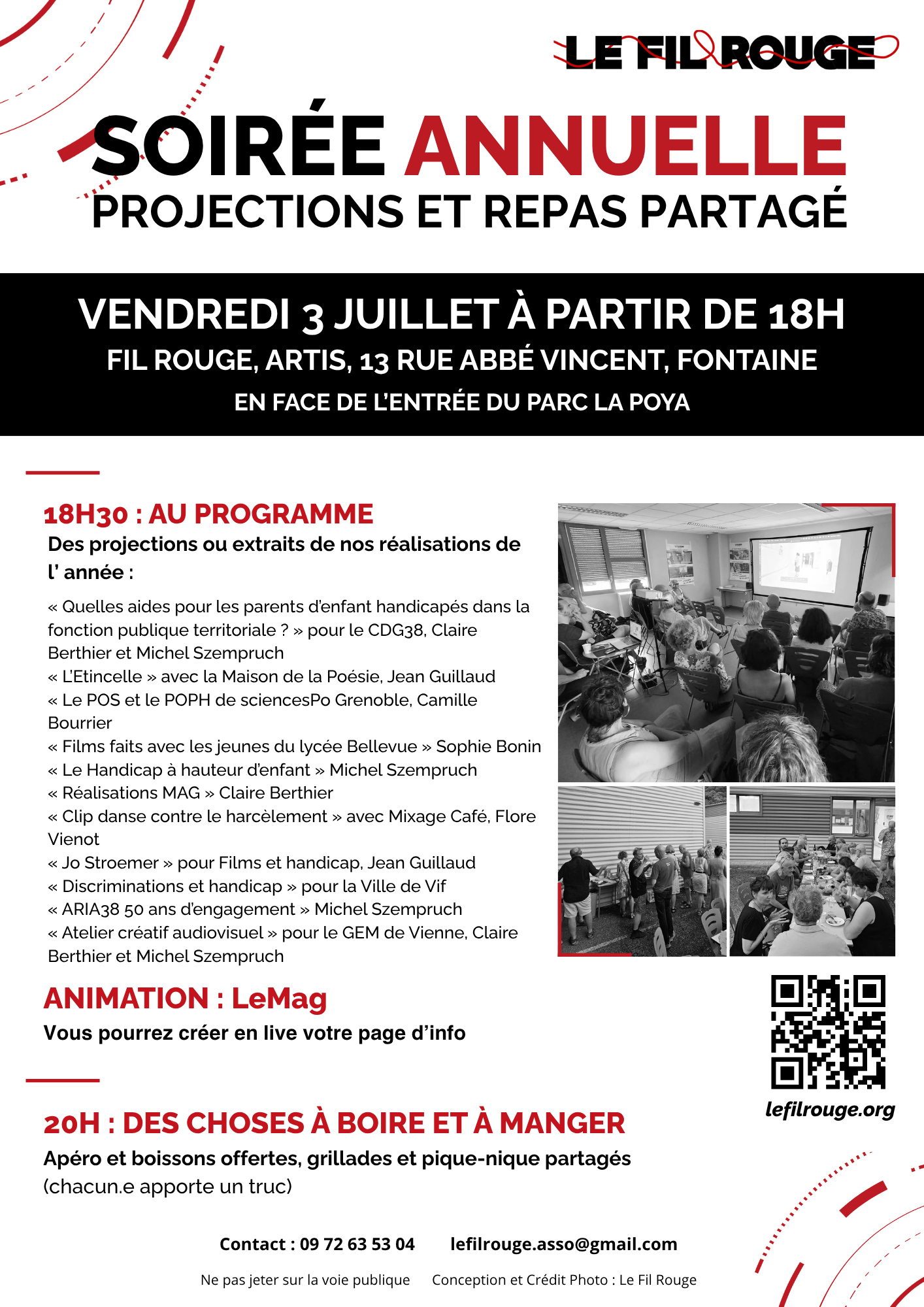 Soirée annuelle du Fil Rouge : projections et repas partagé Vendredi 3 juillet à partir de 18h